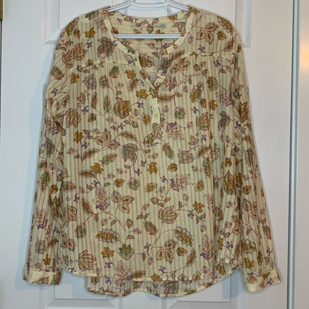 Orvis Cream Floral Long-Sleeve Blouse